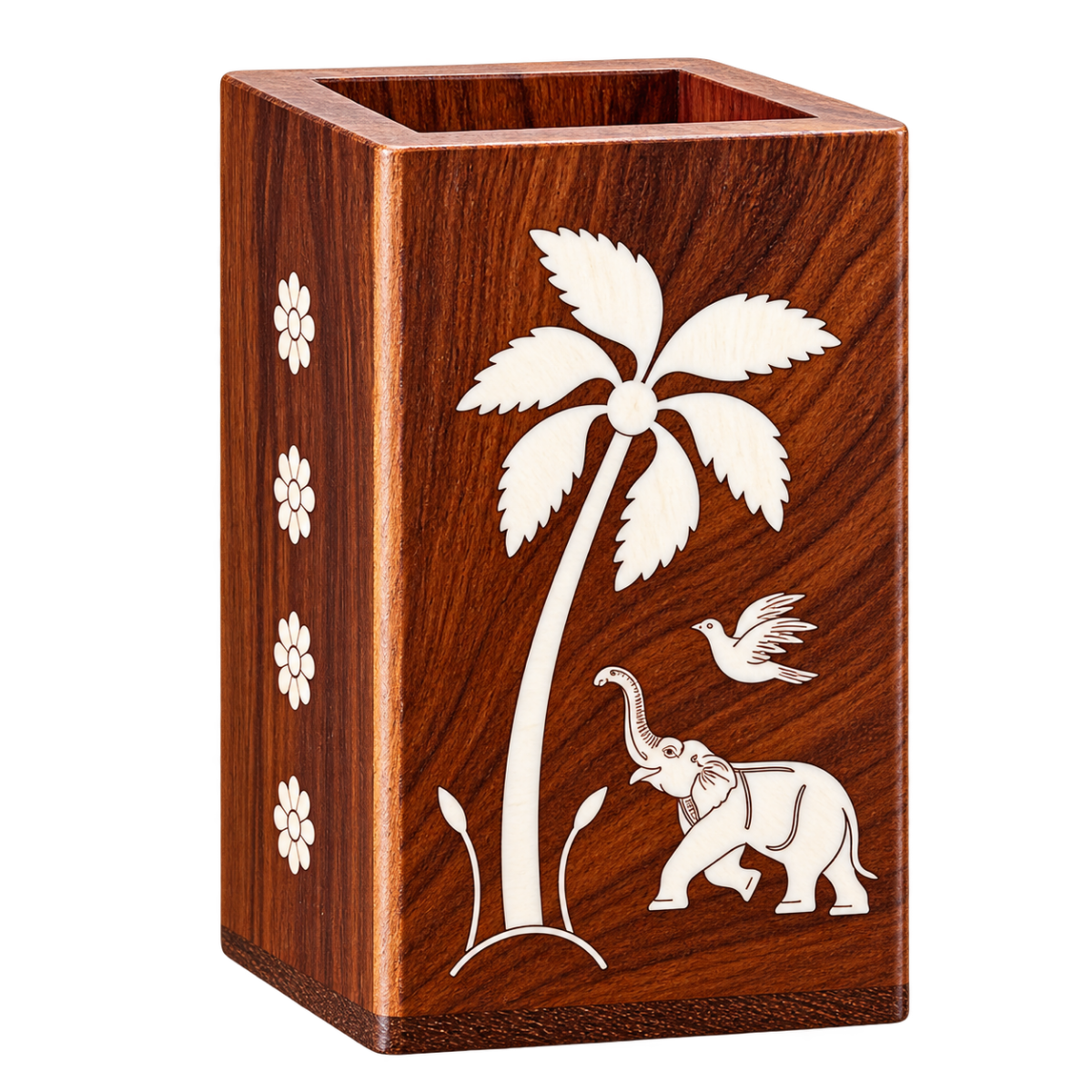 Handcrafted Karnataka Wooden Multipurpose Holder with Ivory-Like Inlay