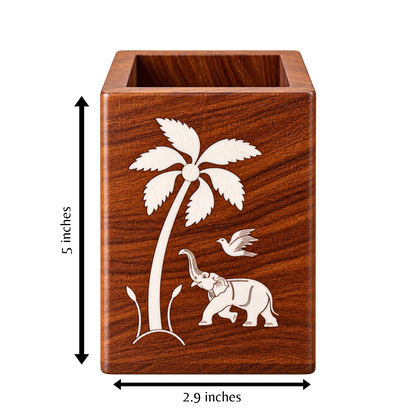 Handcrafted Karnataka Wooden Multipurpose Holder with Ivory-Like Inlay