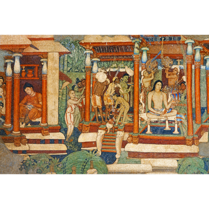 Mahajanaka Jataka Mural from Ajanta – Unframed Wall Art | Museum Replica | Ancient Indian Buddhist Painting