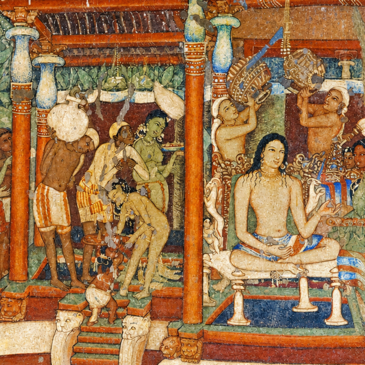Mahajanaka Jataka Mural from Ajanta – Unframed Wall Art | Museum Replica | Ancient Indian Buddhist Painting