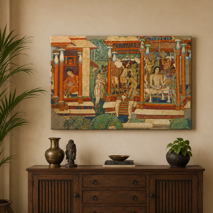 Mahajanaka Jataka Mural from Ajanta – Unframed Wall Art | Museum Replica | Ancient Indian Buddhist Painting