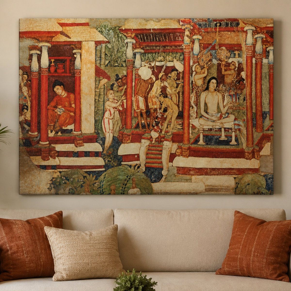 Mahajanaka Jataka Mural from Ajanta – Unframed Wall Art | Museum Replica | Ancient Indian Buddhist Painting