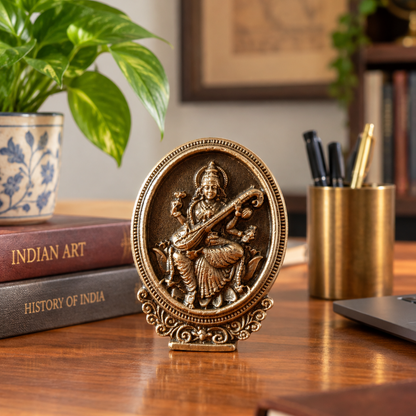 Brass Goddess Saraswati Tabletop Idol – Spiritual Décor & Symbol of Knowledge