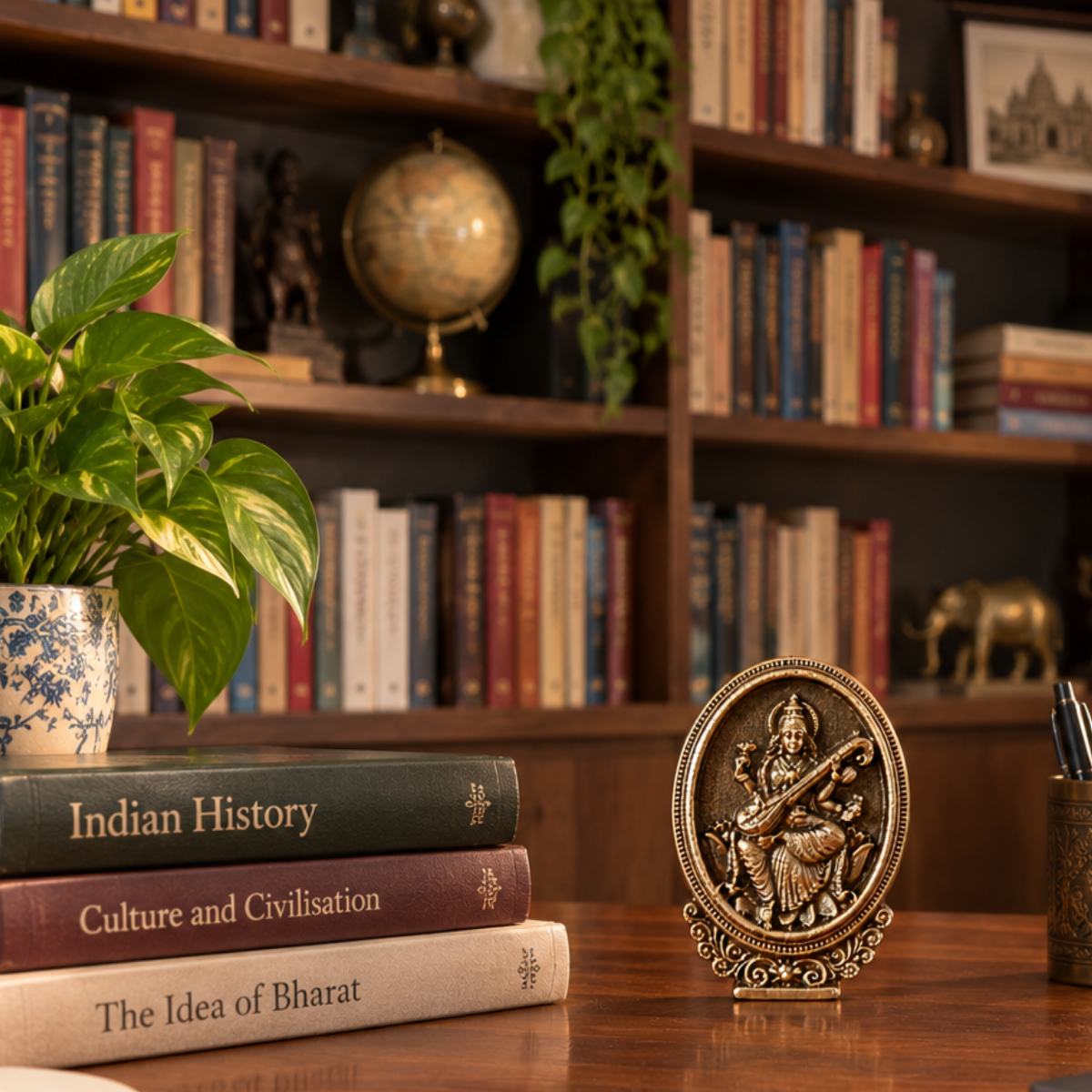 Brass Goddess Saraswati Tabletop Idol – Spiritual Décor & Symbol of Knowledge