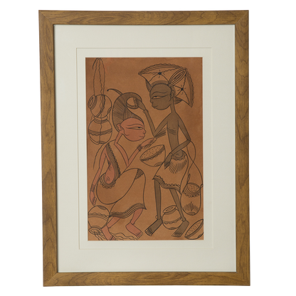 Hand-Painted Santhal Art – Village Life 15 | Authentic Tribal Folk Painting from West Bengal