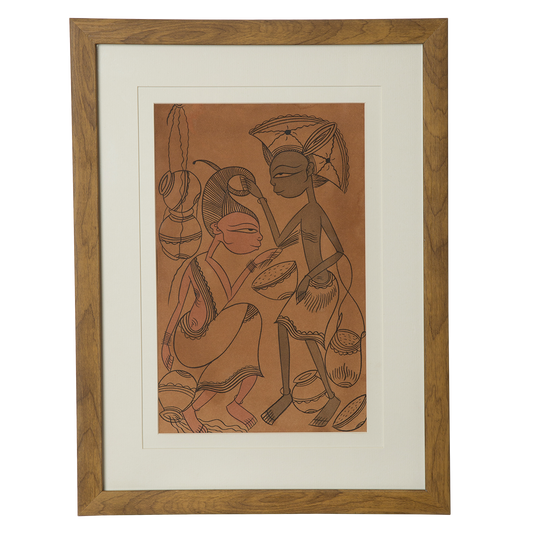 Hand-Painted Santhal Art – Village Life 15 | Authentic Tribal Folk Painting from West Bengal