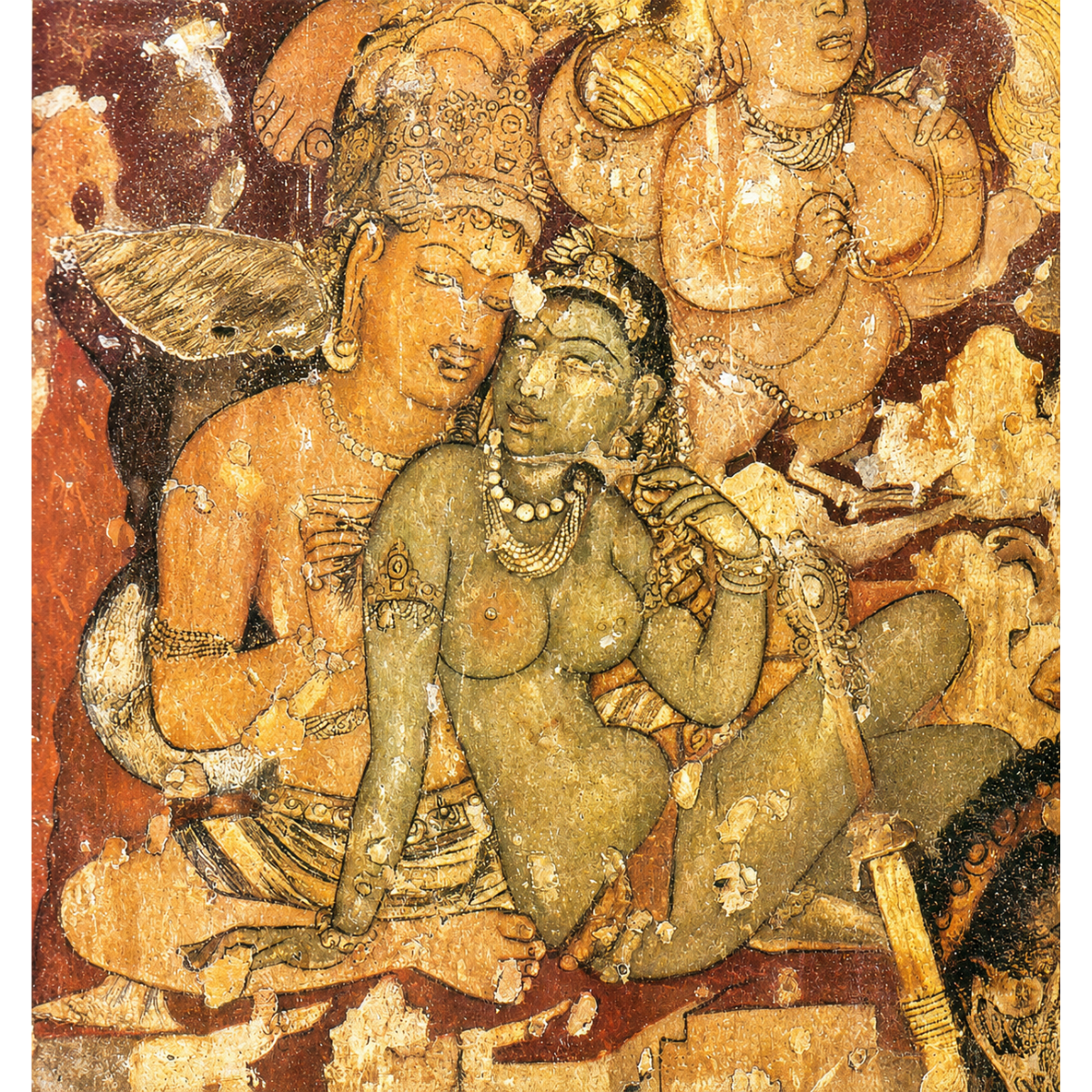 Ajanta Cave Painting Art Print (Unframed) – Romance | Museum Replica of Ancient Indian Buddhist Wall Art
