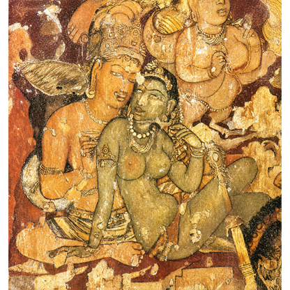 Ajanta Cave Painting Art Print (Unframed) – Romance | Museum Replica of Ancient Indian Buddhist Wall Art