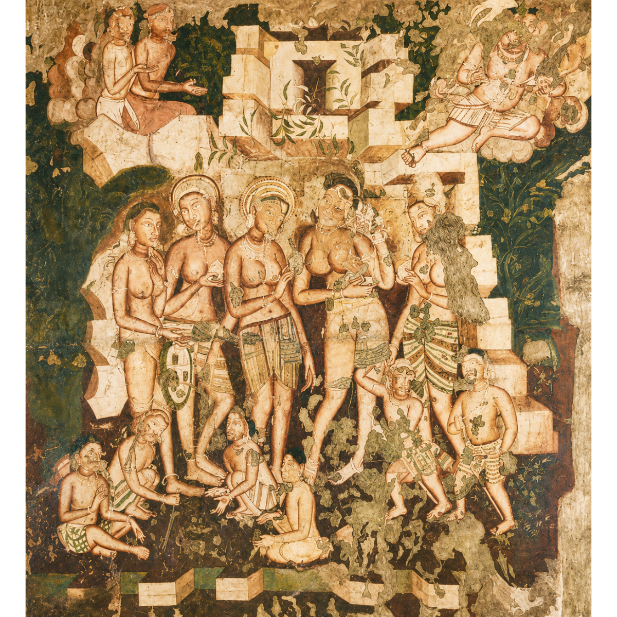 Hariti and Kubera Ajanta Cave 2 Art Print (Unframed) | Museum Replica | Ancient Indian Buddhist Wall Art