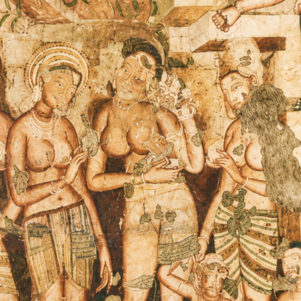 Hariti and Kubera Ajanta Cave 2 Art Print (Unframed) | Museum Replica | Ancient Indian Buddhist Wall Art