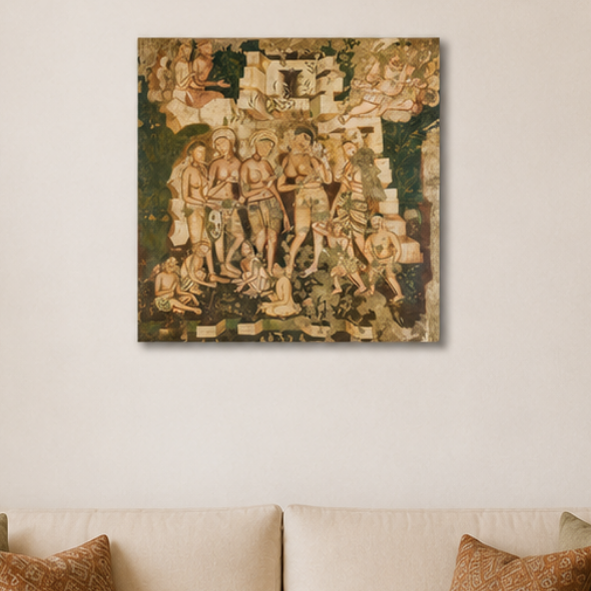Hariti and Kubera Ajanta Cave 2 Art Print (Unframed) | Museum Replica | Ancient Indian Buddhist Wall Art
