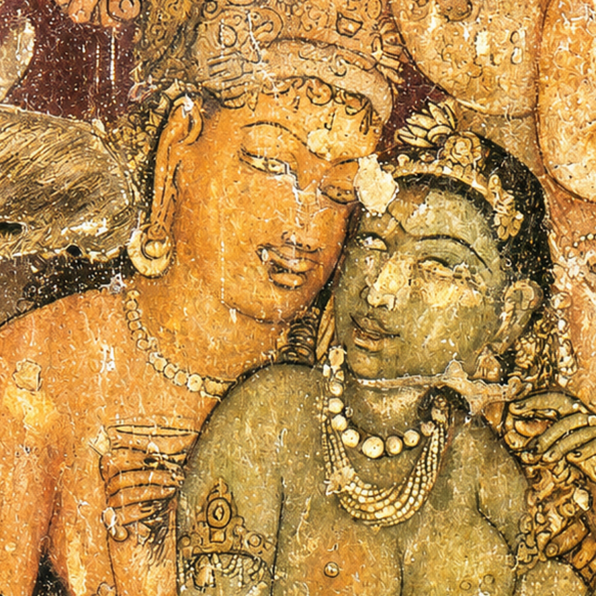 Ajanta Cave Painting Art Print (Unframed) – Romance | Museum Replica of Ancient Indian Buddhist Wall Art