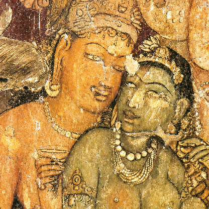 Ajanta Cave Painting Art Print (Unframed) – Romance | Museum Replica of Ancient Indian Buddhist Wall Art