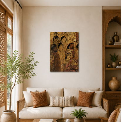 Descent from Heaven – Ajanta Cave 17 Art Print (Unframed) | Museum Replica | Ancient Indian Buddhist Wall Art