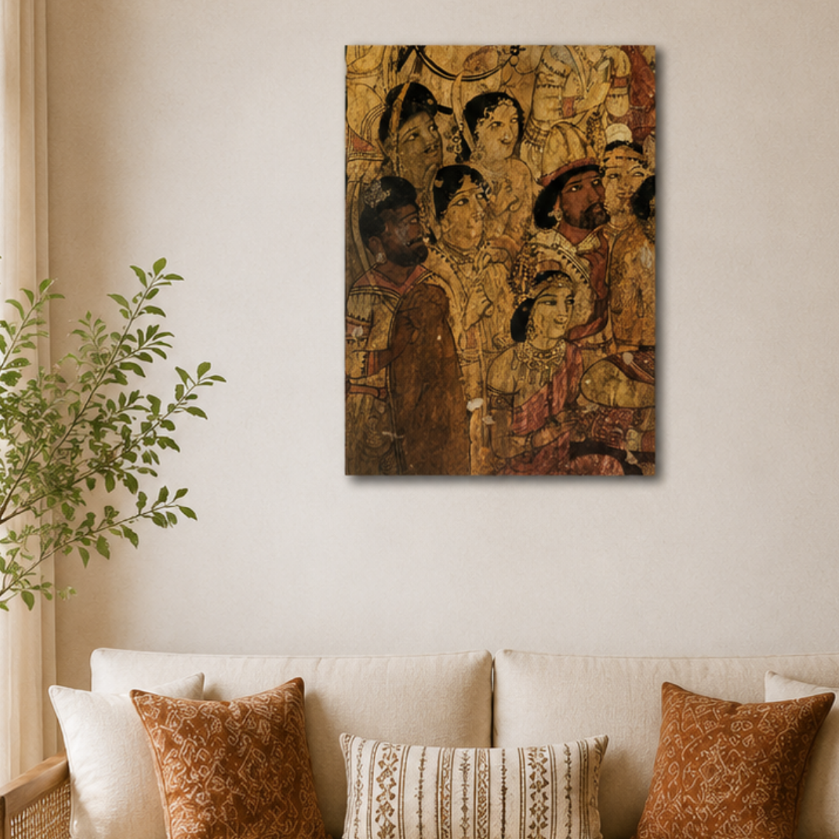 Descent from Heaven – Ajanta Cave 17 Art Print (Unframed) | Museum Replica | Ancient Indian Buddhist Wall Art
