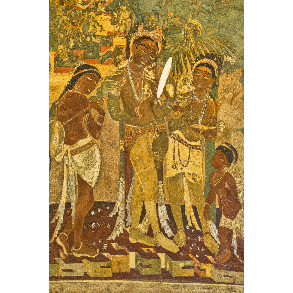 Bring home the Beautiful Composition from Ajanta Cave 17, an unframed museum-inspired reproduction of a UNESCO-listed mural. Premium wall art for heritage interiors, collectors and lovers of ancient Indian Buddhist painting.