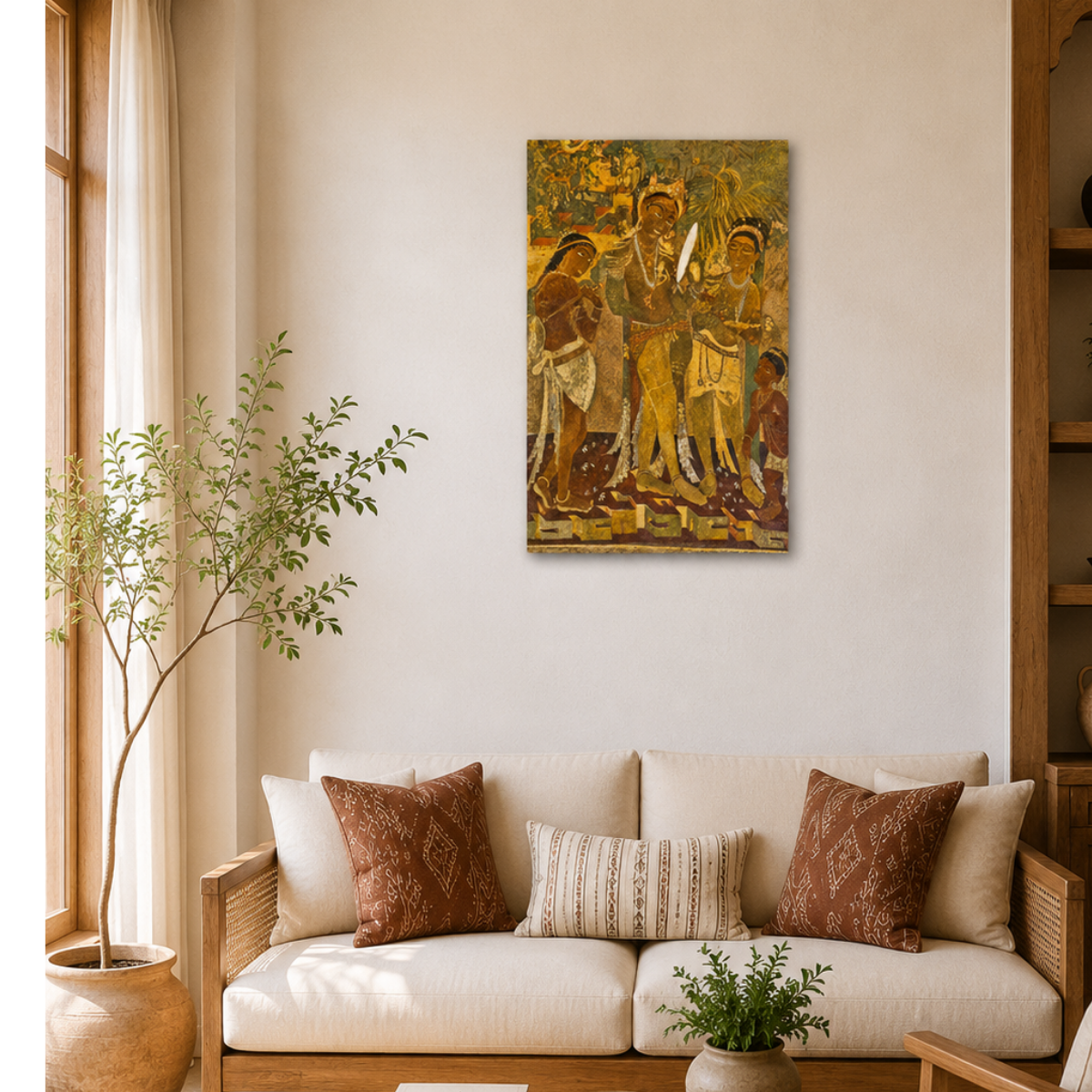 Beautiful Composition of Darpan Sundari from Ajanta Cave 17 – Unframed Wall Art | Museum Replica | Ancient Indian Buddhist Painting