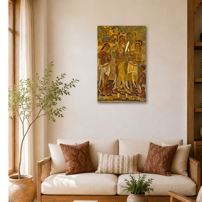 Beautiful Composition of Darpan Sundari from Ajanta Cave 17 – Unframed Wall Art | Museum Replica | Ancient Indian Buddhist Painting