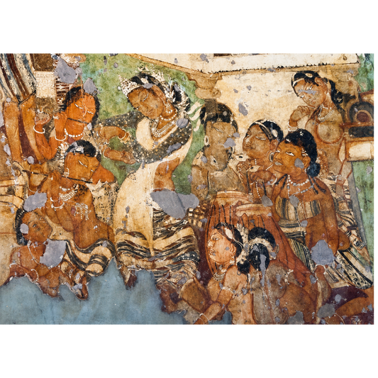 Discover the Dancing Girl from Ajanta Caves Art Print, an unframed museum-inspired reproduction celebrating India's classical dance heritage and ancient mural painting. Perfect for homes, studios, collectors and lovers of Indian art.