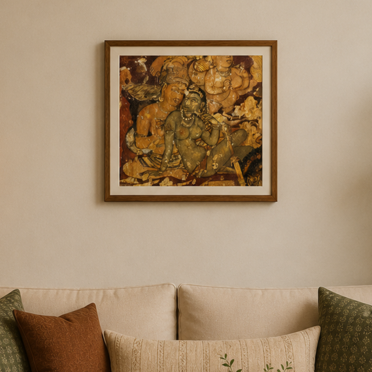 Ajanta Cave Painting Art Print (Unframed) – Romance | Museum Replica of Ancient Indian Buddhist Wall Art