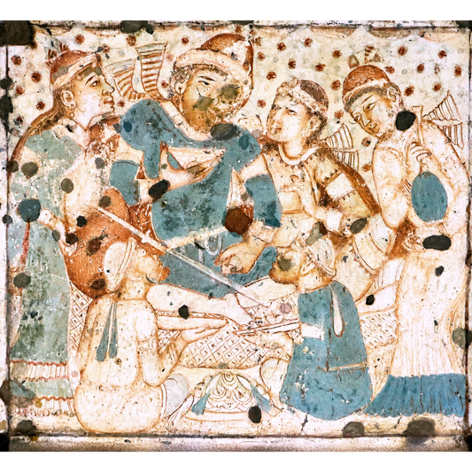 Own the Ajanta Cave 1 Foreigner Detail Art Print, an unframed museum-inspired reproduction featuring one of the Ajanta Caves' most historically discussed murals. Perfect for collectors, heritage interiors and lovers of ancient Indian art.