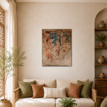 Ajanta Mural Masterpiece of Maidens | Art Print (Unframed) | Museum Replica | Ancient Indian Buddhist Wall Art