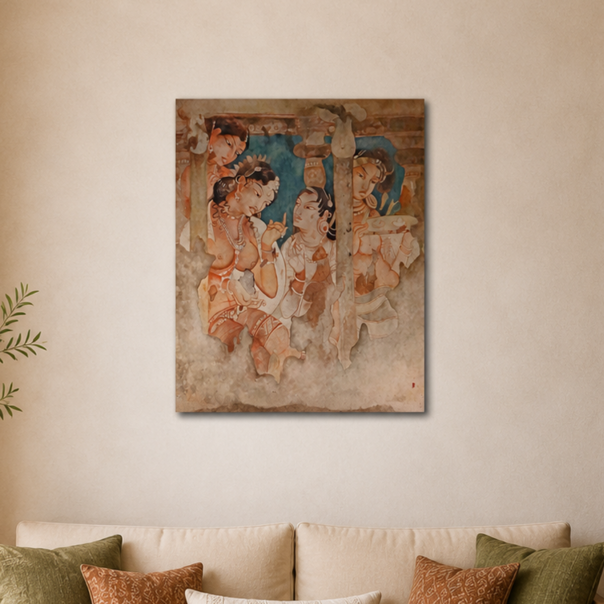 Ajanta Mural Masterpiece of Maidens | Art Print (Unframed) | Museum Replica | Ancient Indian Buddhist Wall Art
