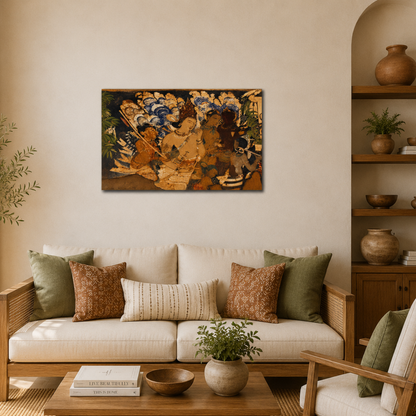 Indra and Musician from Ajanta Cave 17 – Unframed Wall Art | Museum Replica | Ancient Indian Mural Painting