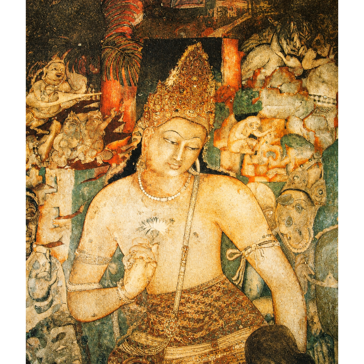 Bodhisattva Padmapani Ajanta Painting Art Print (Unframed) | Museum Replica | Ancient Indian Buddhist Wall Art