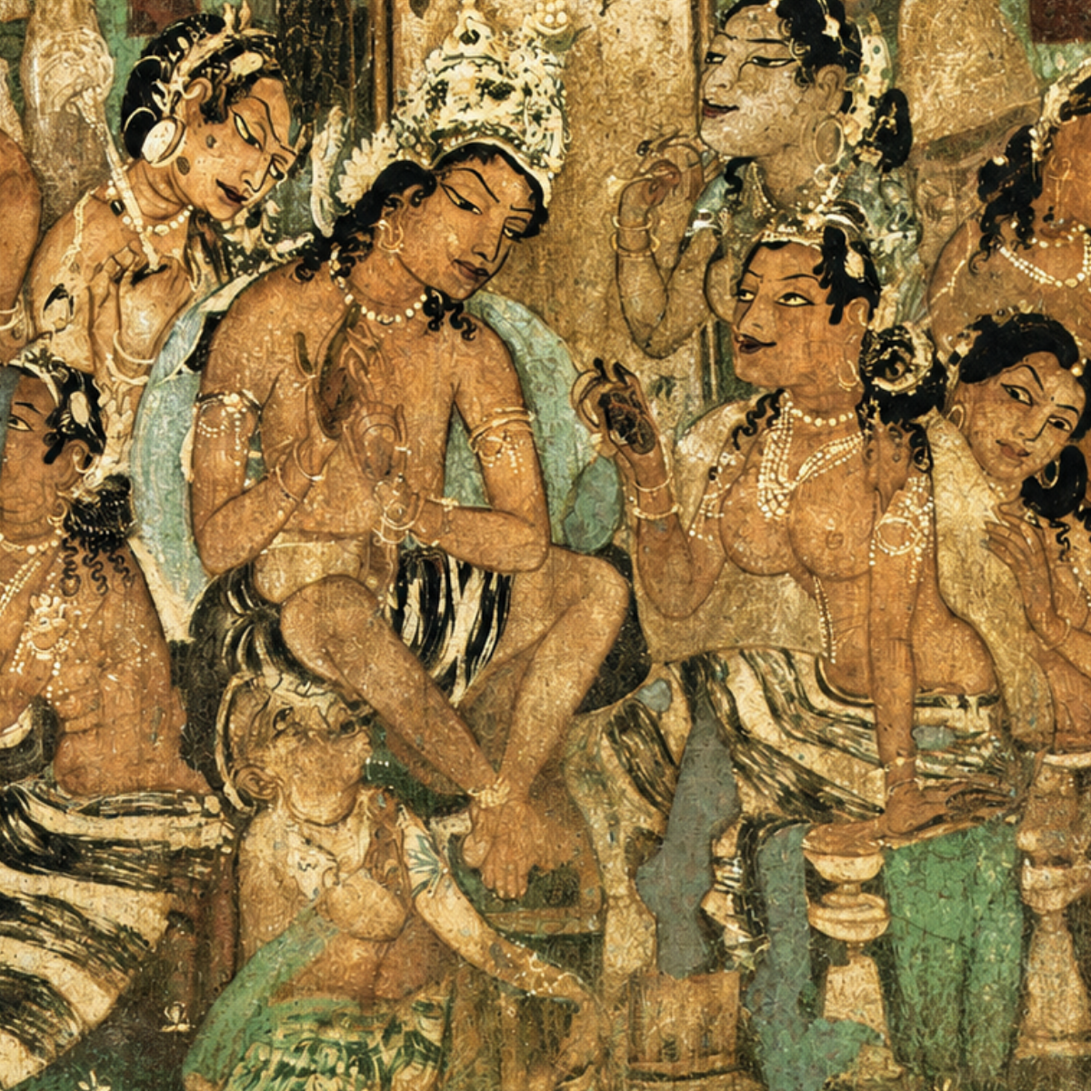 Mahajanaka Jataka – Renunciation Scene from Ajanta Cave 1 | Unframed Wall Art | Museum Replica