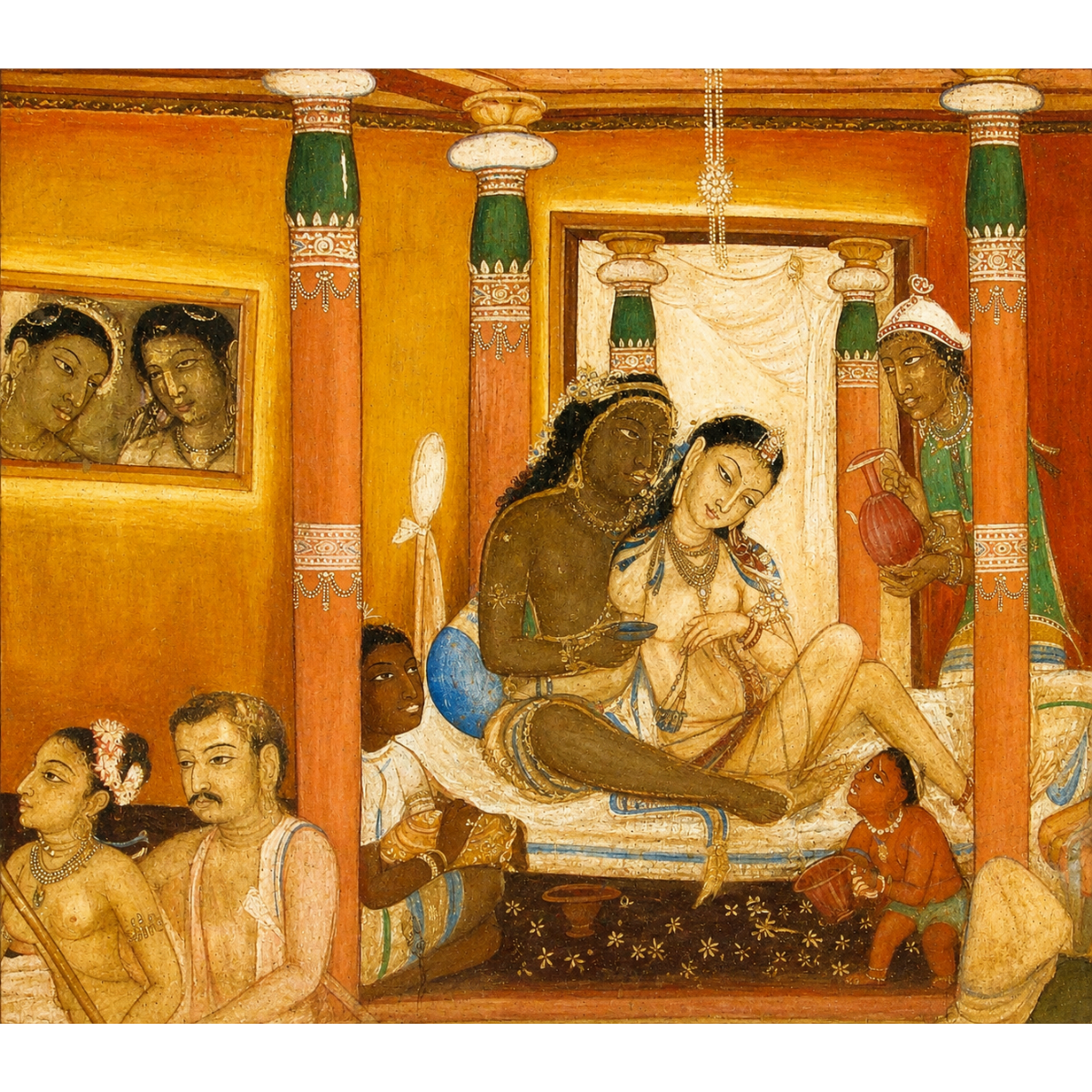 Own the Ajanta Cave 17 Amorous Palace Scene Art Print, an unframed museum-inspired reproduction showcasing the elegance of ancient Indian royal life. Perfect for heritage interiors, collectors and lovers of classical Indian art.