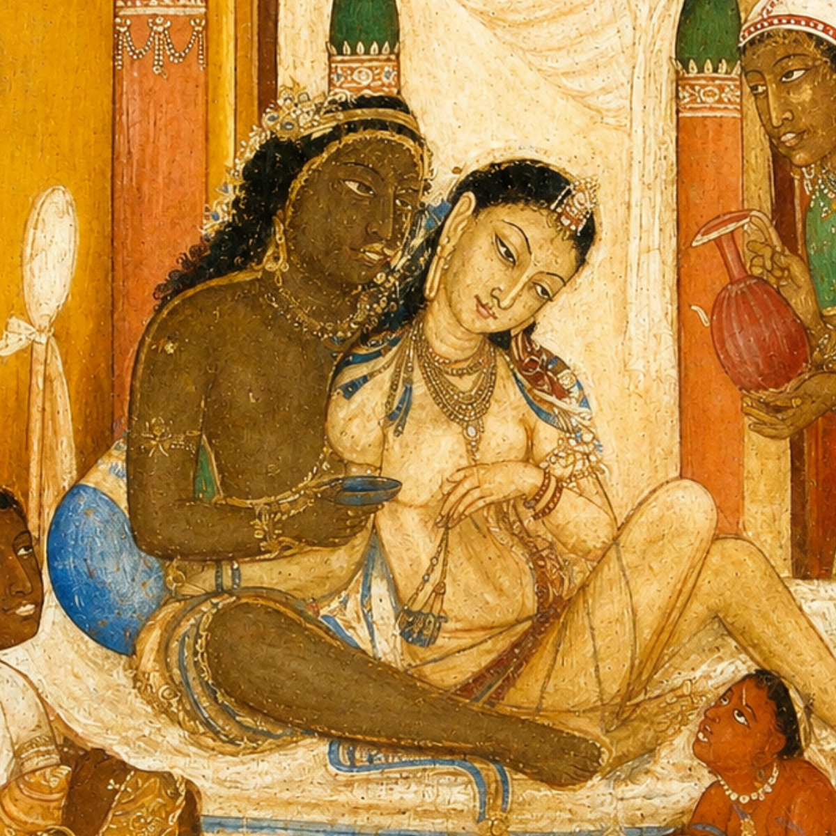 Ajanta Cave 17 Palace Scene Art Print (Unframed) | Museum Replica | Ancient Indian Wall Art
