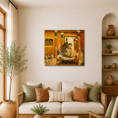 Ajanta Cave 17 Palace Scene Art Print (Unframed) | Museum Replica | Ancient Indian Wall Art