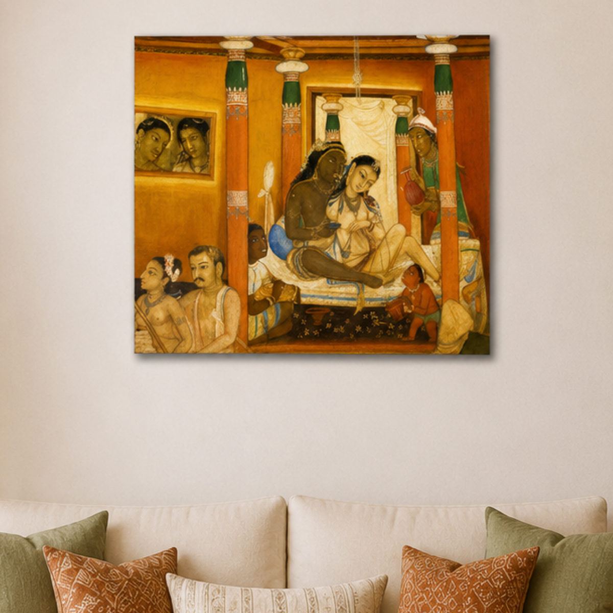 Ajanta Cave 17 Palace Scene Art Print (Unframed) | Museum Replica | Ancient Indian Wall Art
