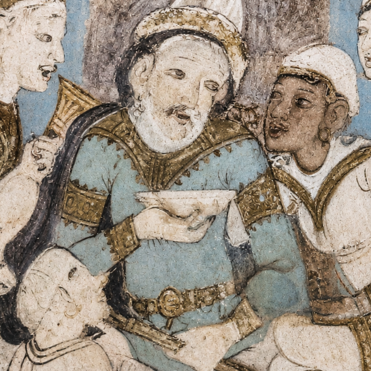 Ajanta Cave 17 Palace Scene with Persian Attendants – Unframed Wall Art | Museum Replica | Ancient Indian Mural