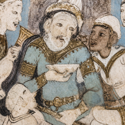 Ajanta Cave 17 Palace Scene with Persian Attendants – Unframed Wall Art | Museum Replica | Ancient Indian Mural