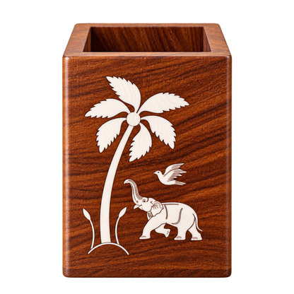 Handcrafted Karnataka Wooden Multipurpose Holder with Ivory-Like Inlay