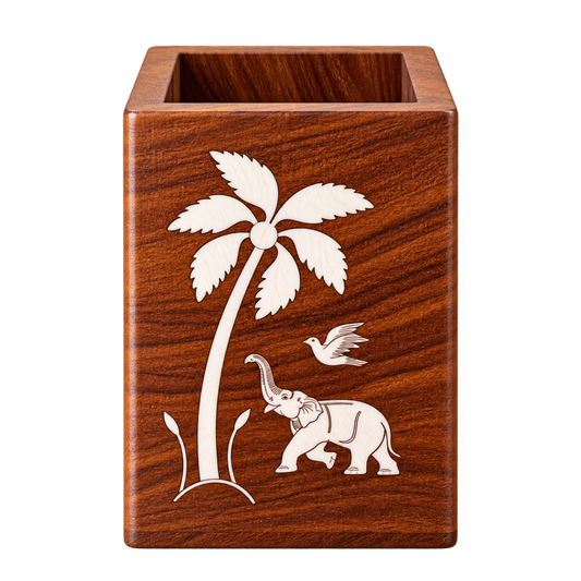 Handcrafted Karnataka Wooden Multipurpose Holder with Ivory-Like Inlay