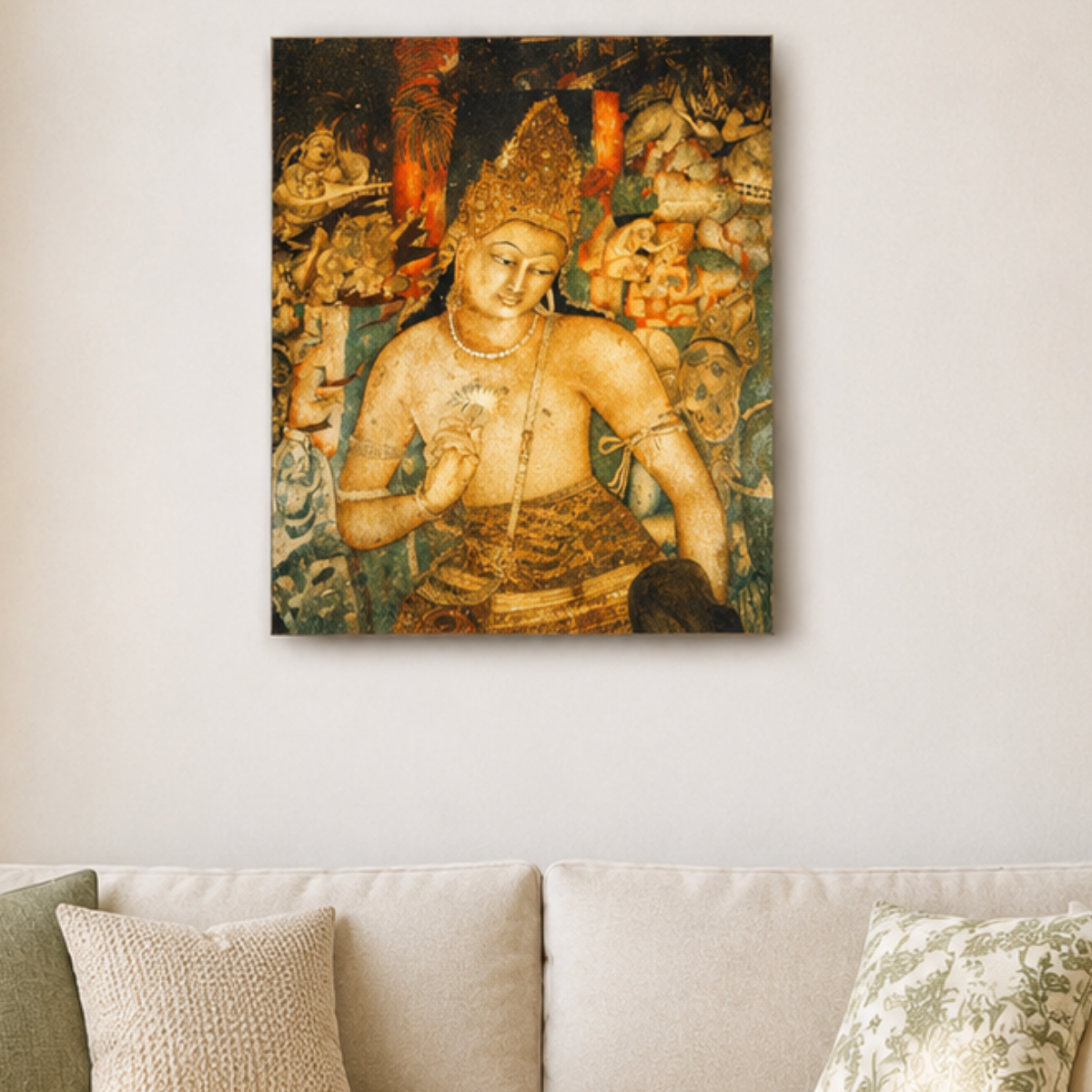 Bodhisattva Padmapani Ajanta Painting Art Print (Unframed) | Museum Replica | Ancient Indian Buddhist Wall Art