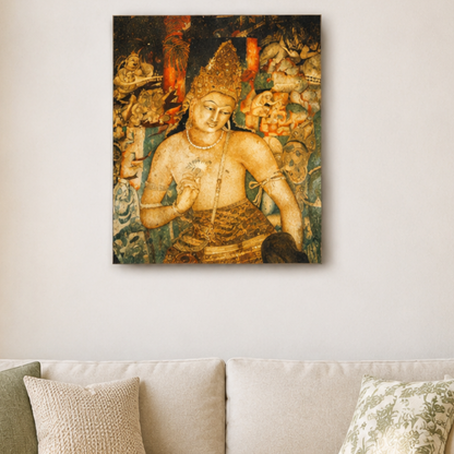 Bodhisattva Padmapani Ajanta Painting Art Print (Unframed) | Museum Replica | Ancient Indian Buddhist Wall Art