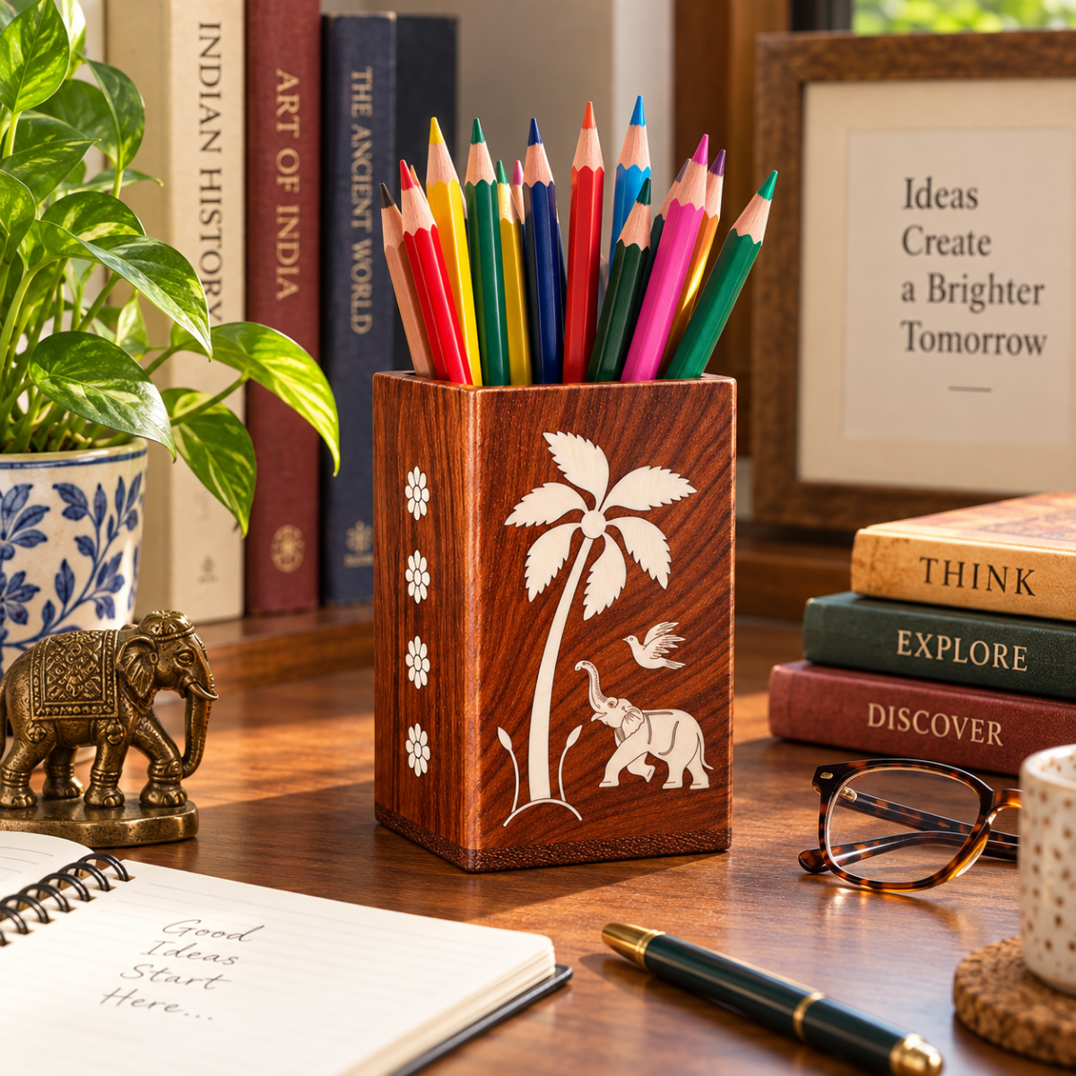 Handcrafted Karnataka Wooden Multipurpose Holder with Ivory-Like Inlay