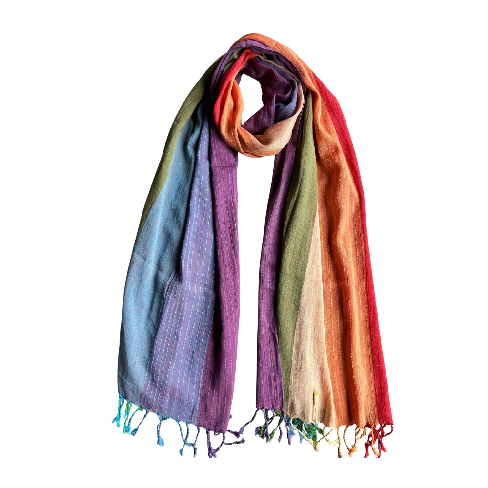 Hand Woven Pure Cotton Rainbow Scarf