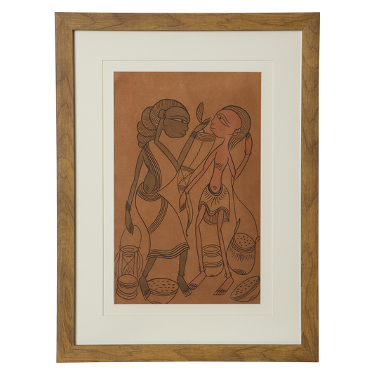 Hand-Painted Santhal Art – Village Life 11 | Authentic Tribal Folk Painting from West Bengal